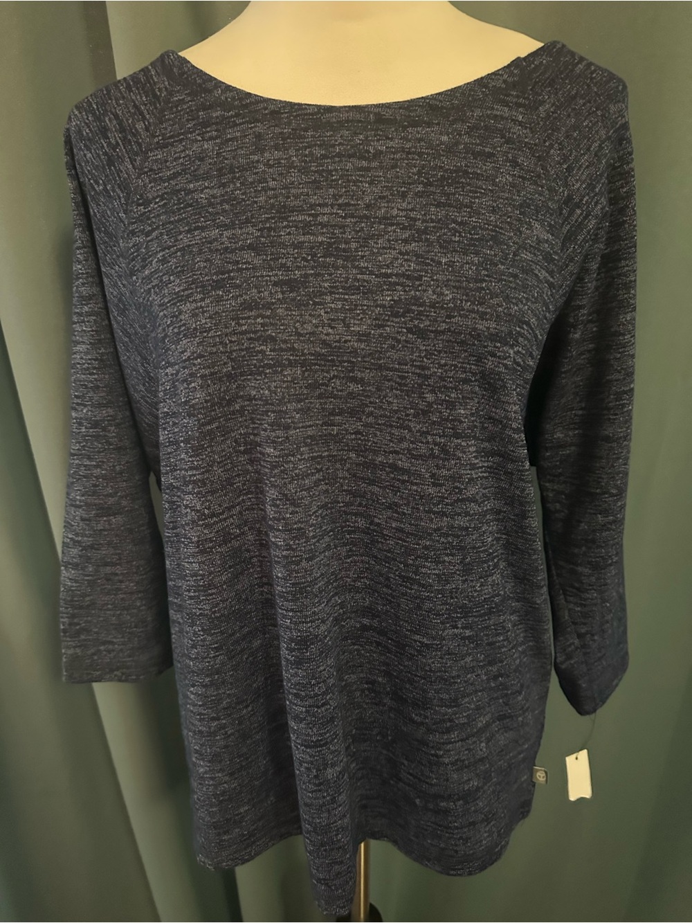 NWT T by Talbots Women LP Petite Large Navy Knit Top 3/4 Sleeve Cutout Back
